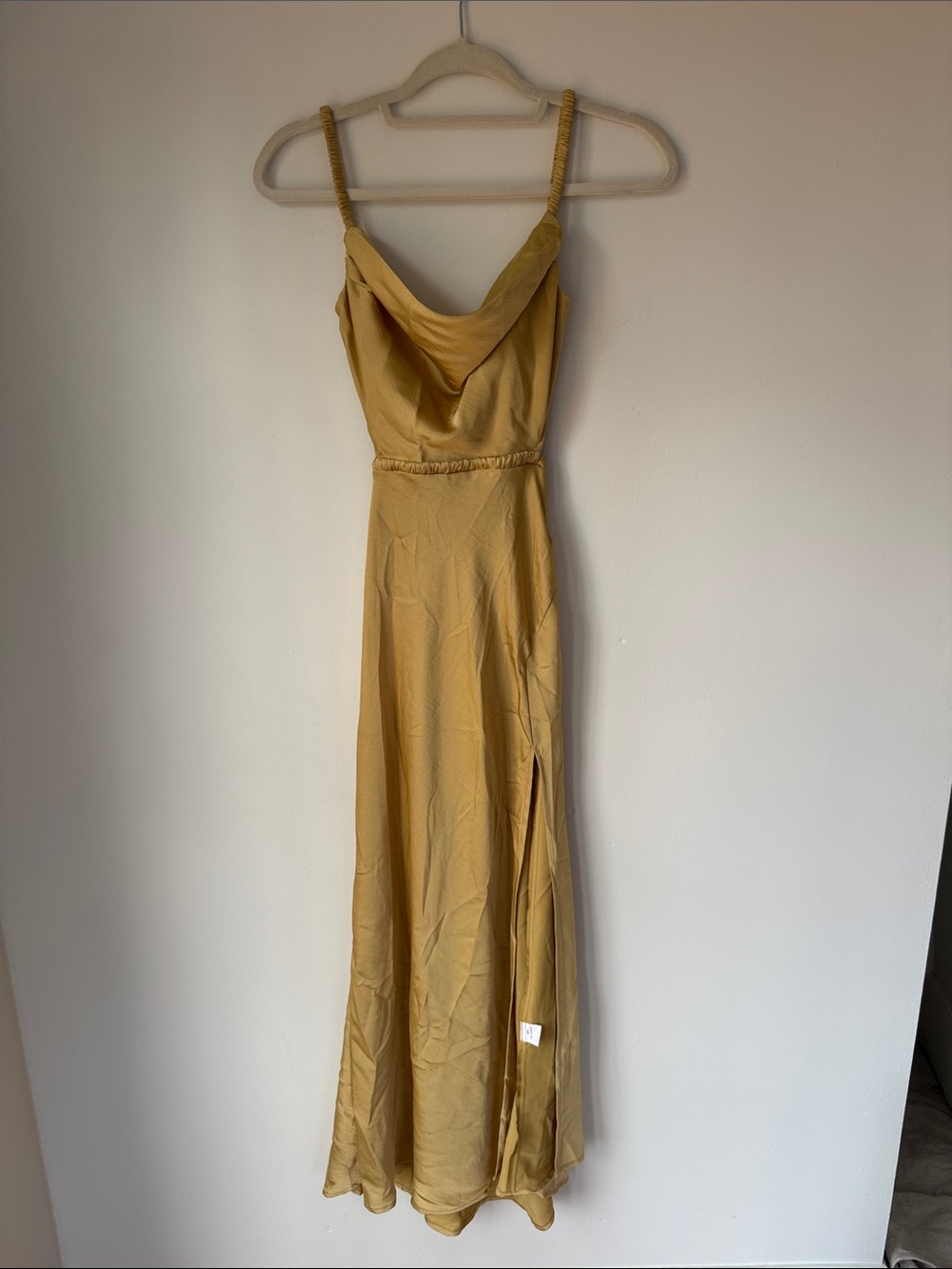 Mustard Cowl-Neck Maxi Slip Dress with Braided Straps
